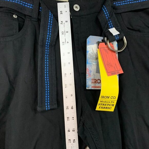 Iron Co Mens 34x32 Work Pants Black Slim Straight Stretch with Belt New - Picture 7 of 16